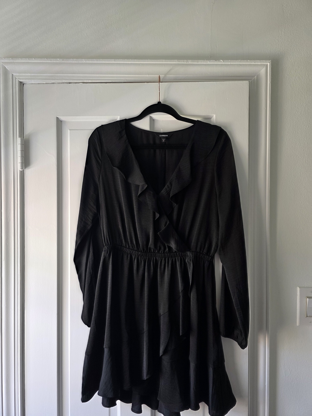 Express Black Ruffle Wrap Mini Dress